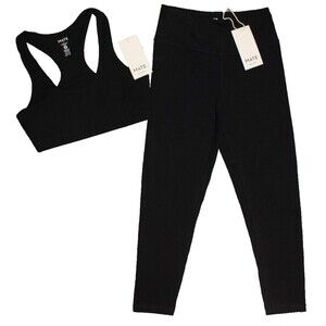 MATE THE LABEL Women Organic Sports Racerback Bra Leggings 2 Pc Set BLACK